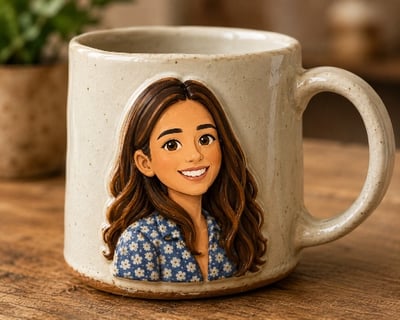 Hand-Built Mug with Comic-Style Portrait