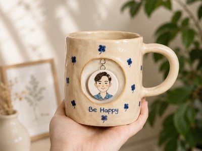 Hand-Built Mug with Kawaii-Style Portrait